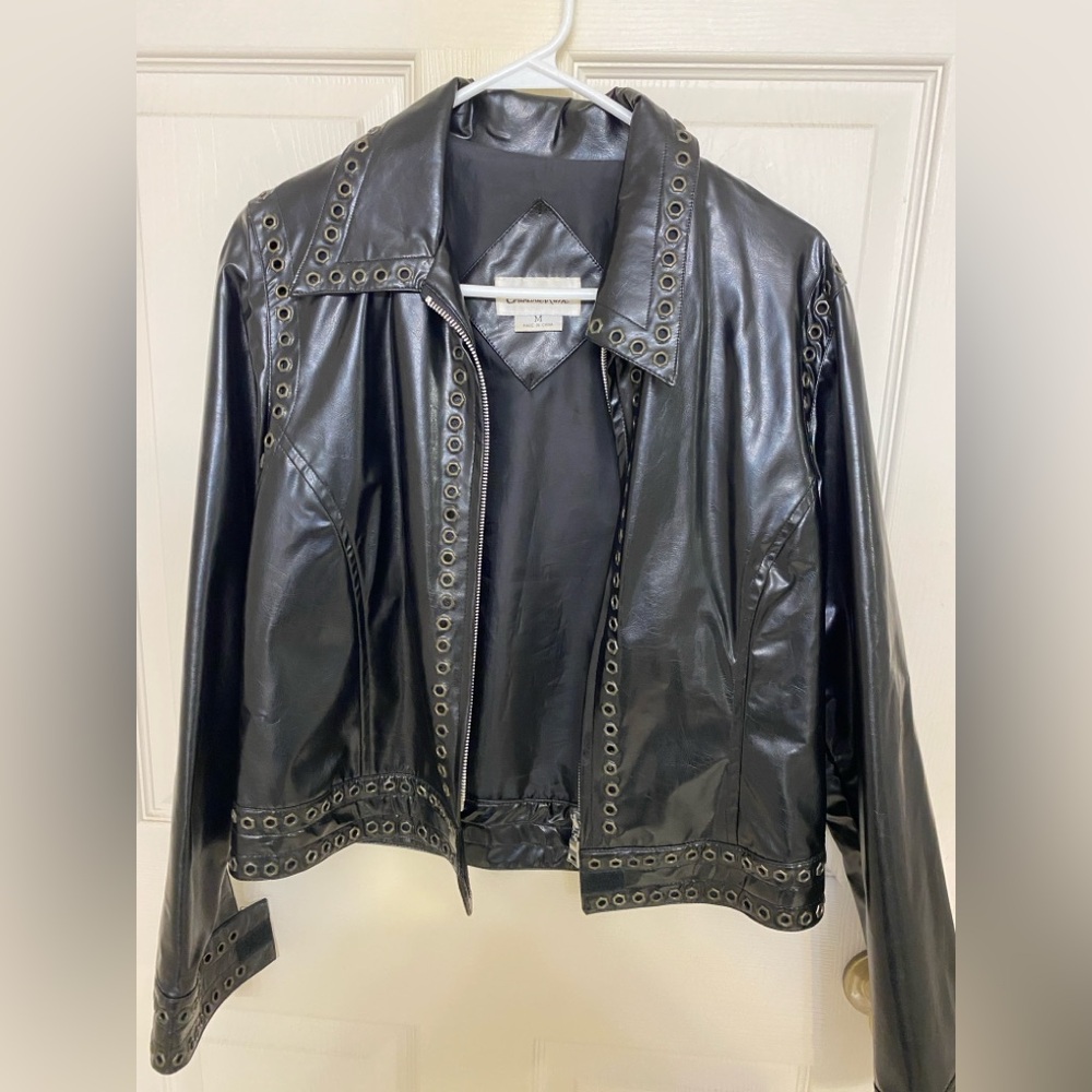 Charlotte Russe brand, fashionable Comfortable Black Vinyl Black Jacket, Size M